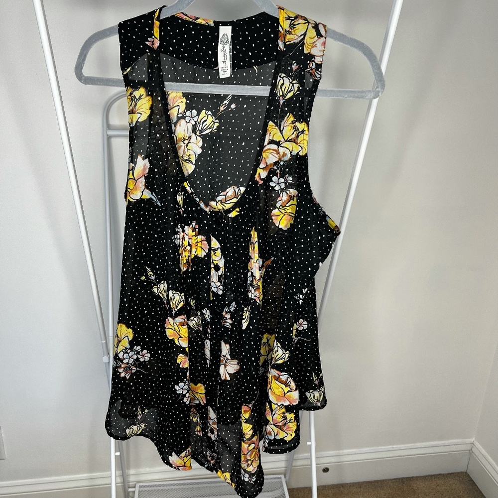 American Rag Cie Sheer Floral Polka Dot Button Down Tank Large